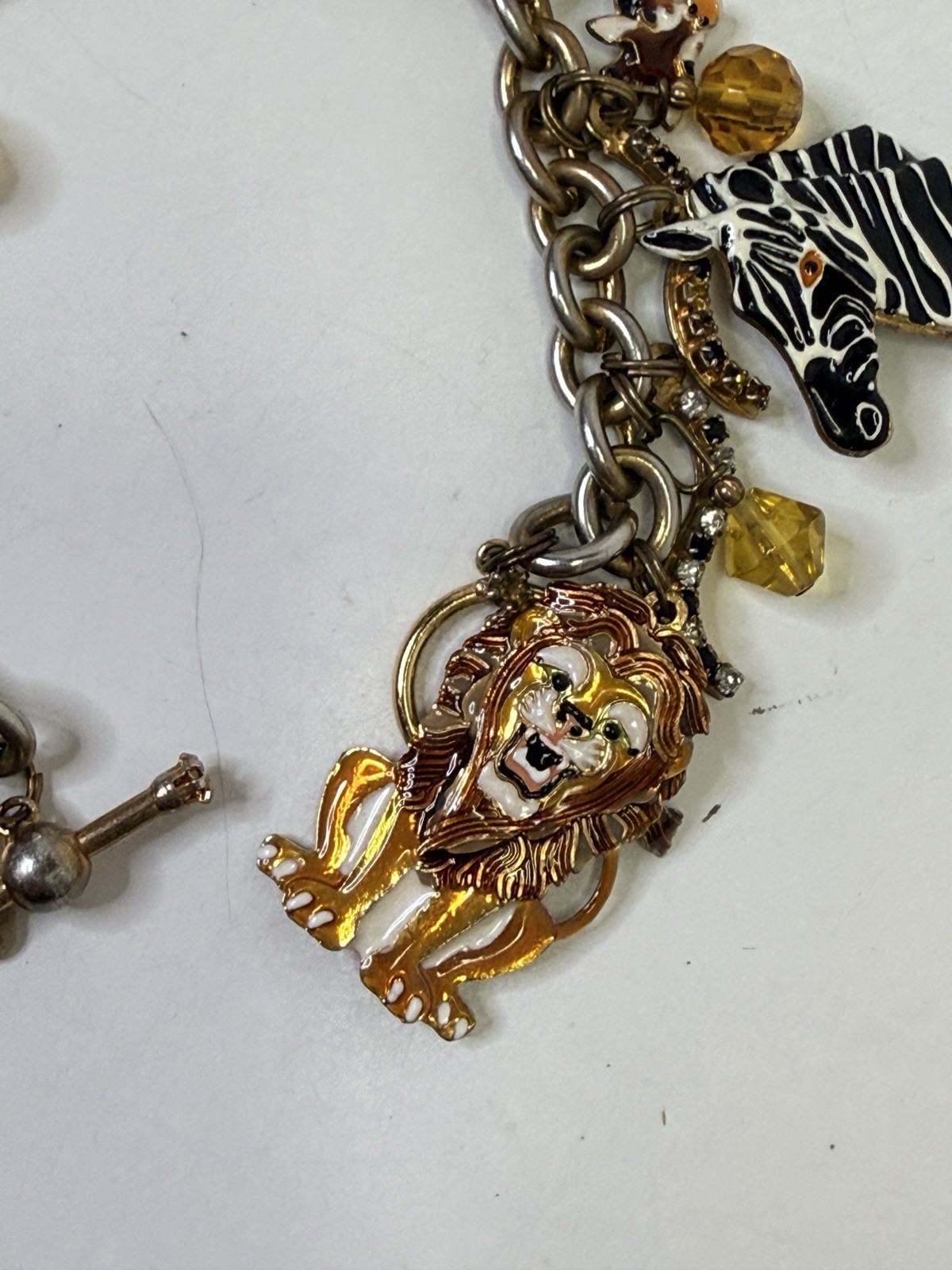 Lunch at the Ritz Signed Charm Bracelet Enamel Zoo Animals Toggle & Loop READ