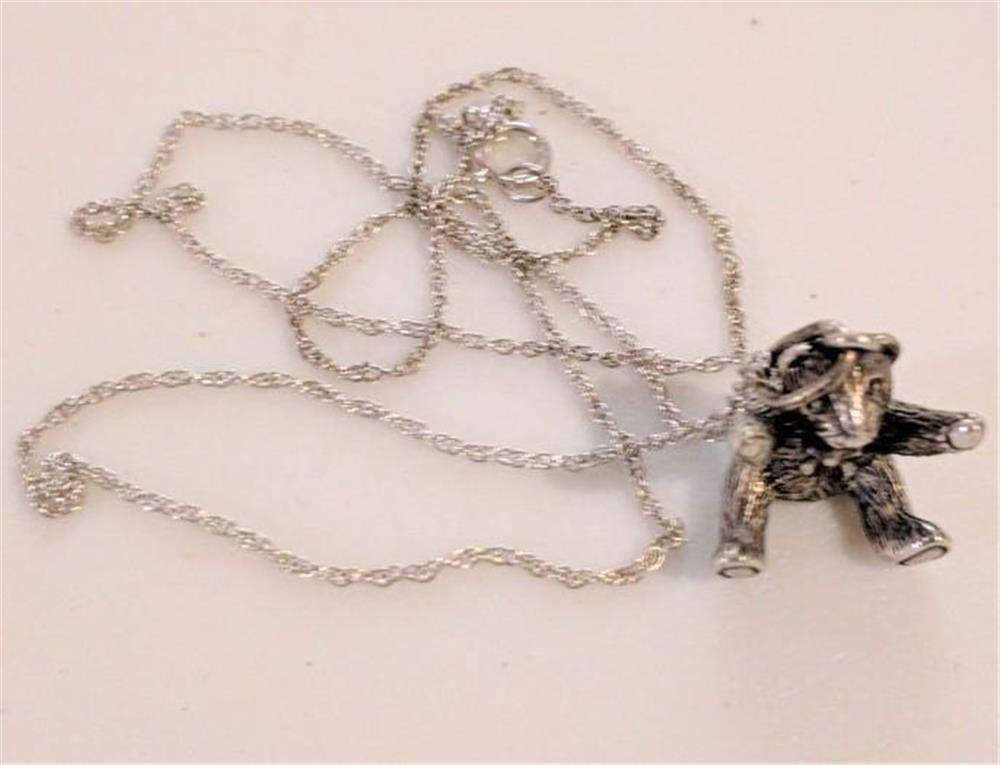 Brown County Silver Teddy Bear Charm Pendant Cute Details Necklace 18″ Chain 925