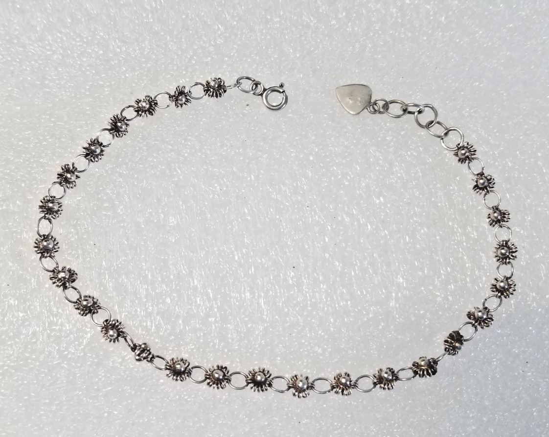 Vintage 925 Sterling Silver Filigree Link Bracelet Sunflowers Signed MK 5354