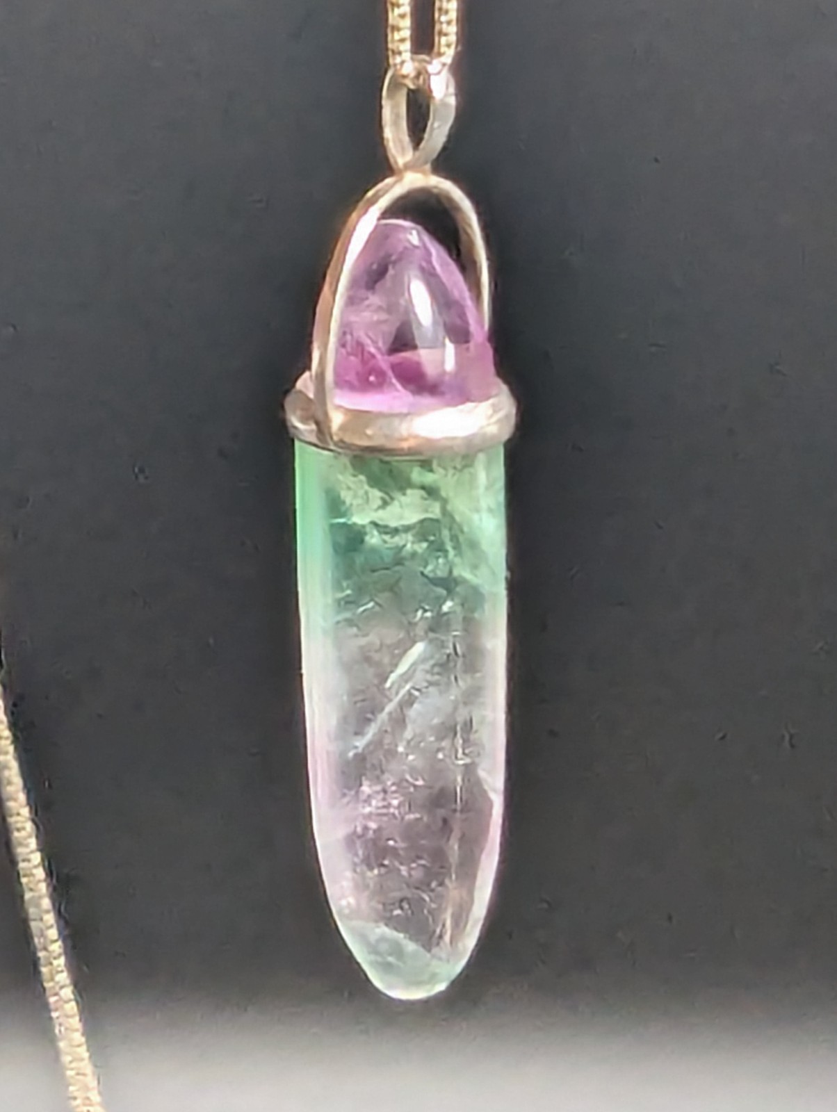 Vintage Italian 925 Sterling Silver Rainbow Fluorite Pendant Necklace 24″ AGI
