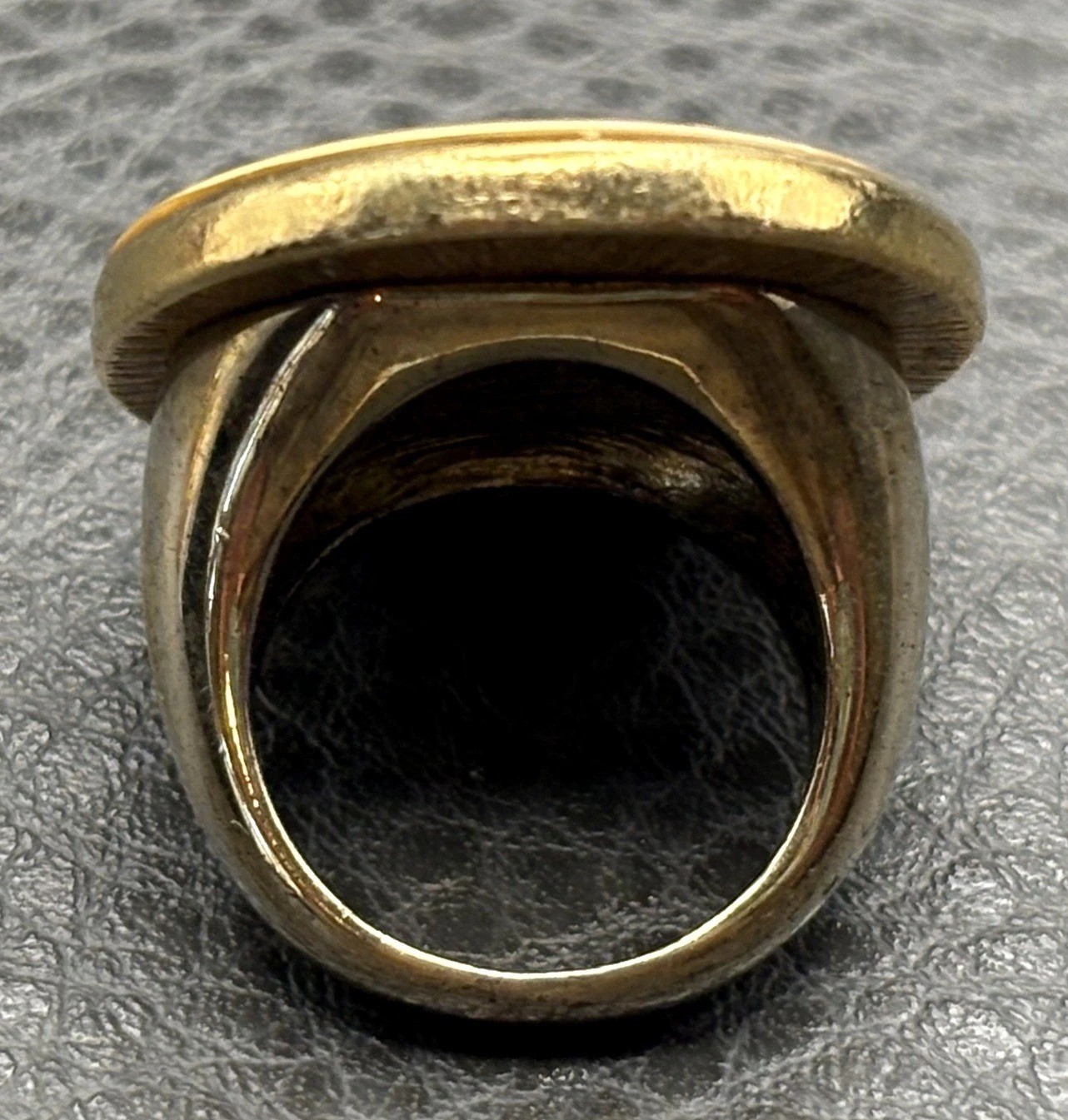 Vintage HUGE Gold Tone Monogram Statement Ring Cream Enamel Oval Signet Sz 7