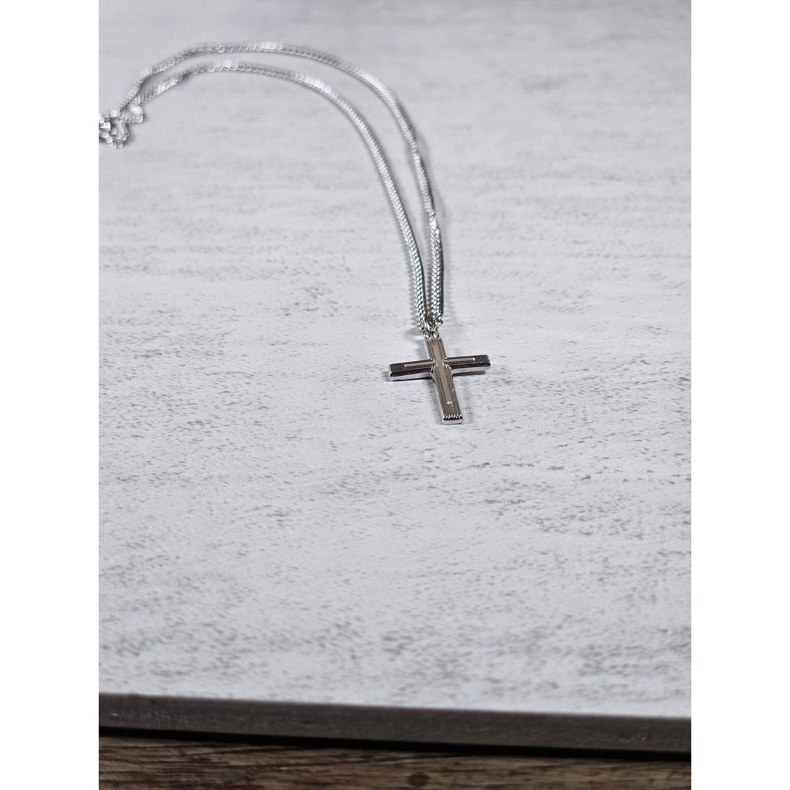 Vintage Silver Tone Cross Necklace with Chain Christian Jewelry