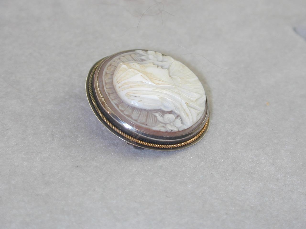 Incredibly Nice Hand Carved Shell Cameo Pin Pendant Silver & Gold