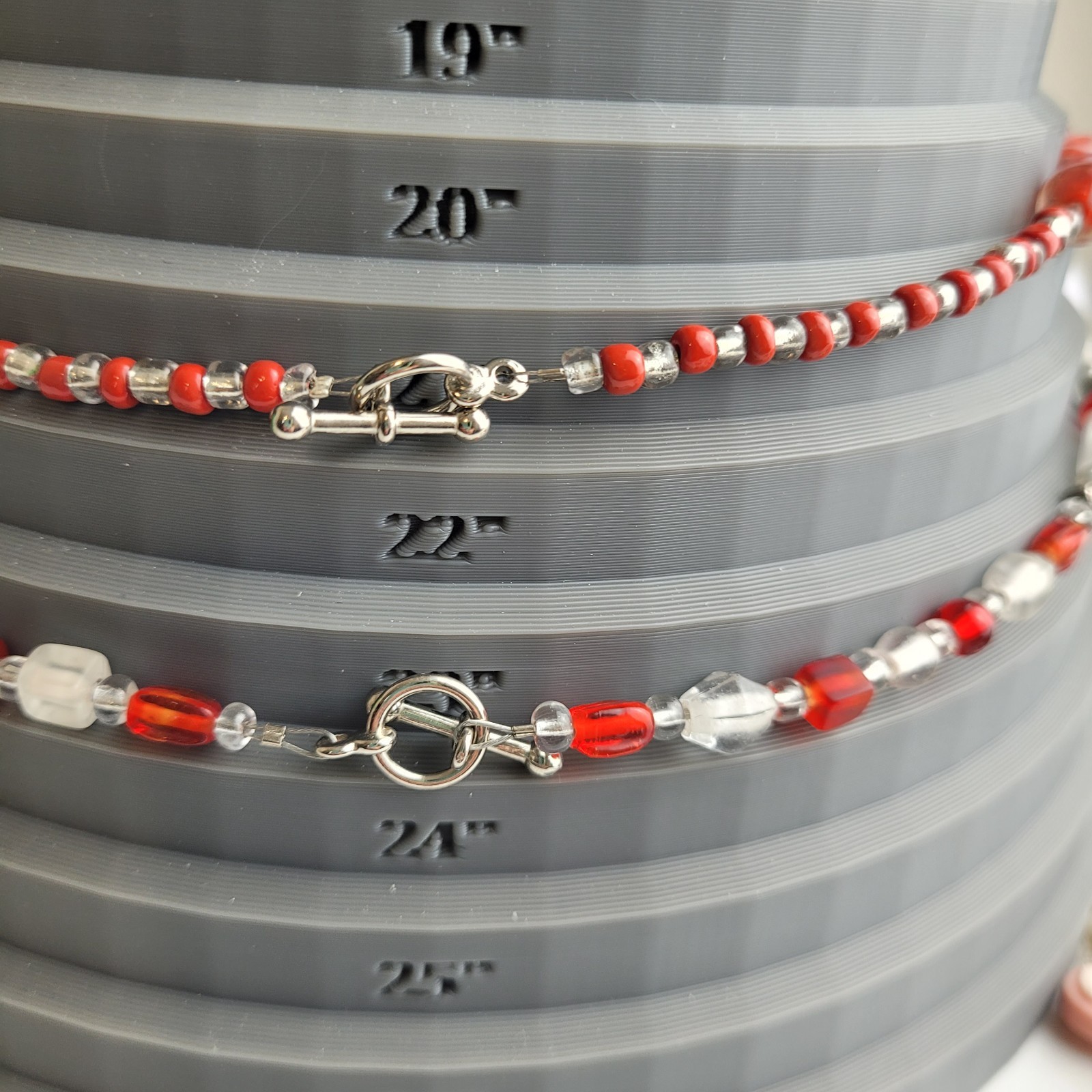 Vintage Red Clear Glass Bead Necklaces 21″ and 23″