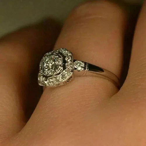 Art Deco Vintage 2.00Ct Round Cut Lab Created Diamond 925 Silver Engagement Ring