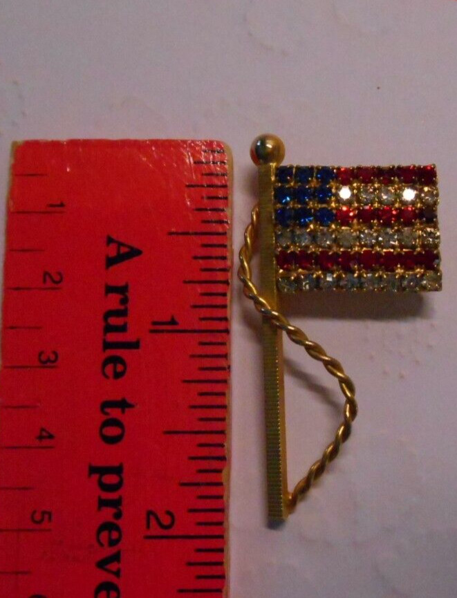 AMERICAN FLAG Pin Brooch Red White Blue Rhinestones Patriotic USA Jewelry