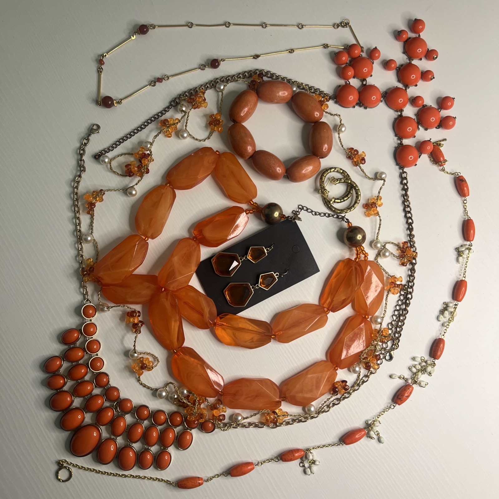 Vintage Orange Tones Necklaces, Bracelet, Earrings Mixed Lot | Wear Repair