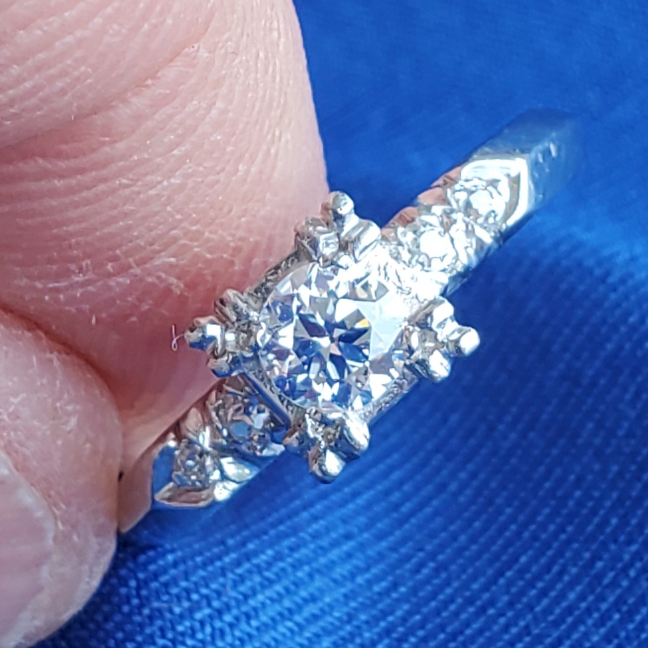 Original EARTH MINED DIAMOND Deco Engagement Ring Vintage PLATINUM Solitaire 6.5