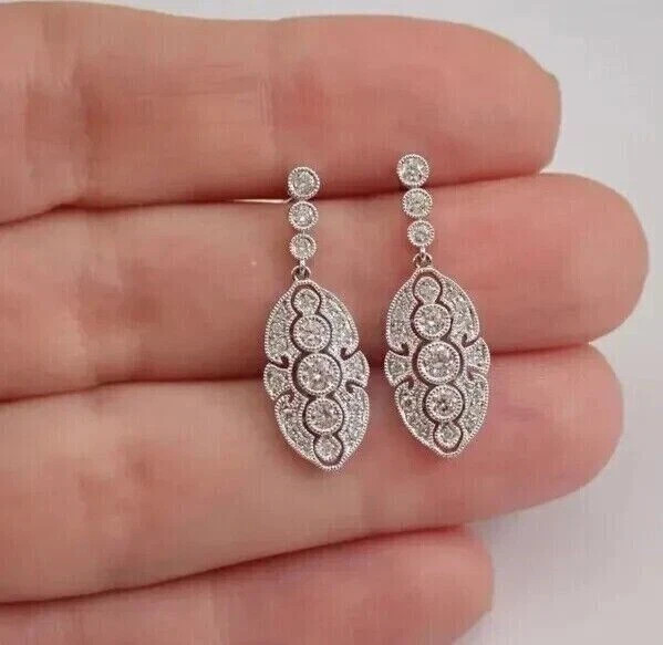 2Ct Art Deco Style Round Diamond Anniversary Wedding 14k White Gold FN Earrings