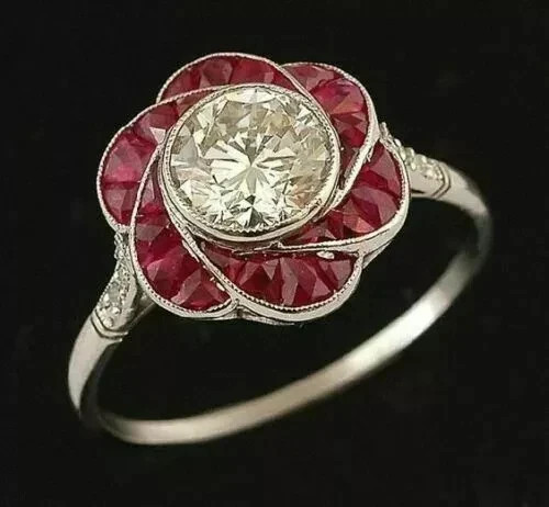 Art Deco Style Lab Created Diamond Engagement & wedding 14K White Gold FN Ring