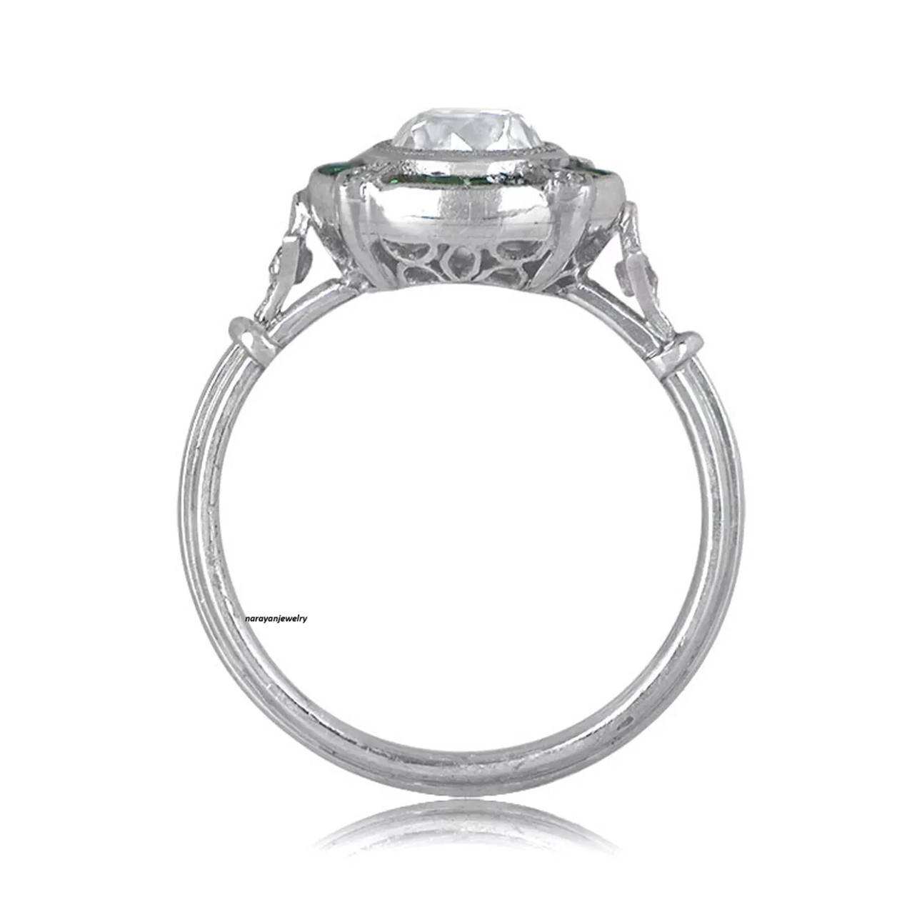 Art Deco Vintage Style Emerald Lab Created Diamond White Gold FN Engagement Ring