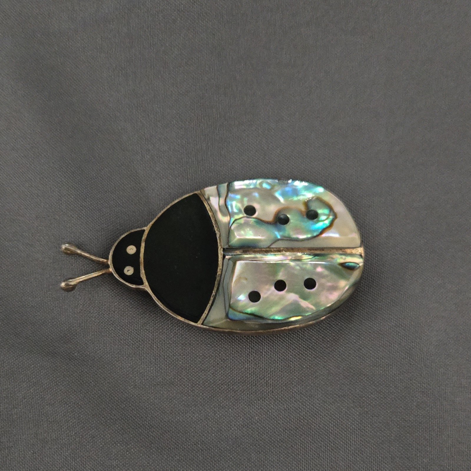 Silver Tone Shell Inlay Ladybug Brooch Pin Multicolor Unisex Adults Alpaca Mex