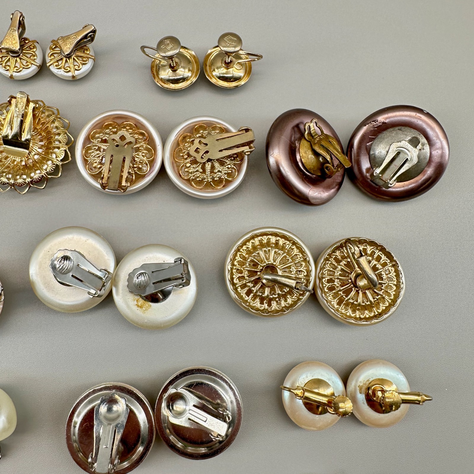 Vintage Clip Earrings Lot 20 Pairs 5 Single Assorted Faux Pearl Some Signed