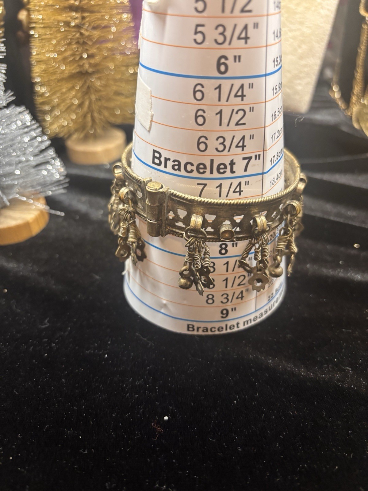 Vintage Metal Bangle Bracelet Belly Dancing Jewelry Cutouts Jingle Hinged 7.5”