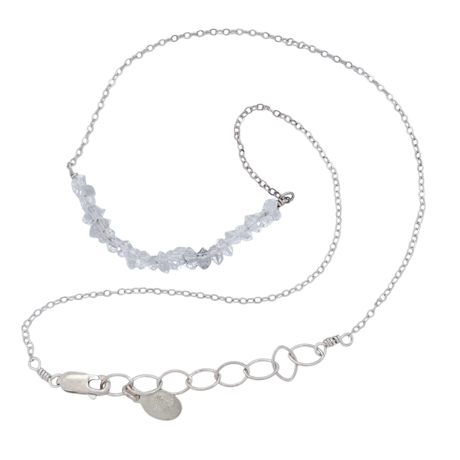 Deb Guyot Sterling Silver 925 Herkimer Quartz Crystal Bar Necklace | 16″-18″