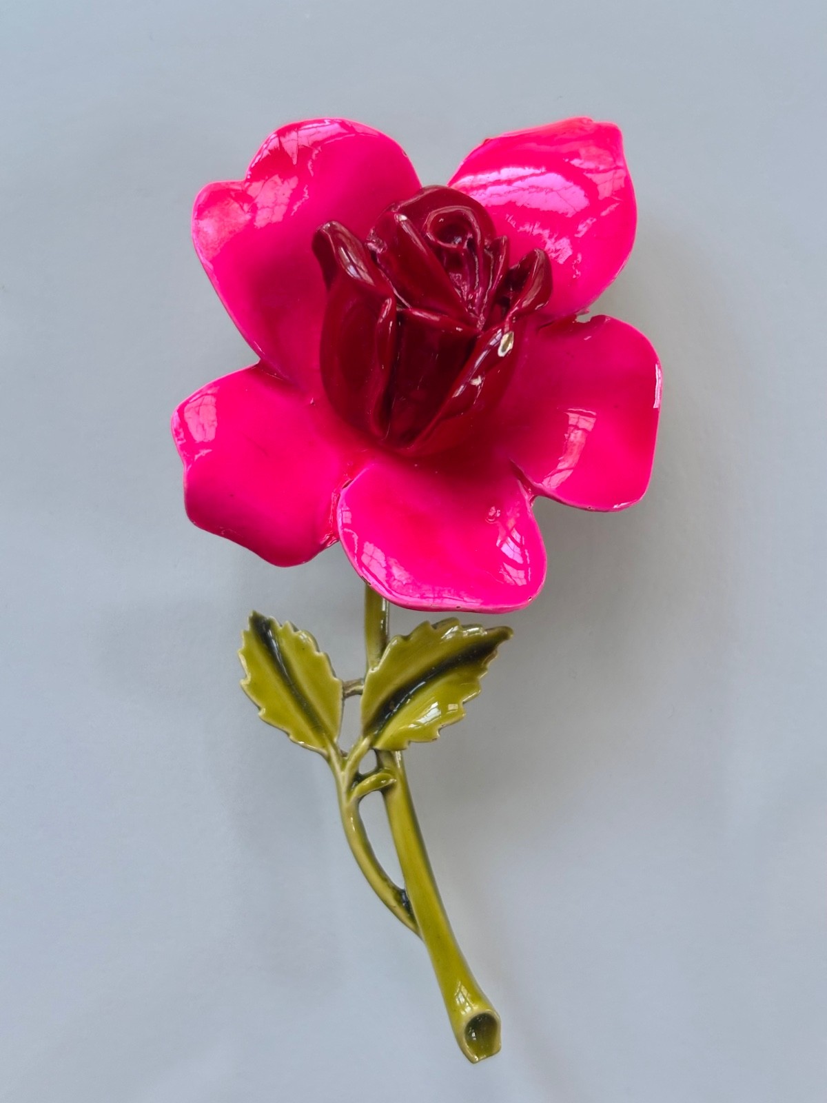 Vintage signed ART hot pink ROSE flower brooch~Flower PIN~1960s~Arthur Pepper