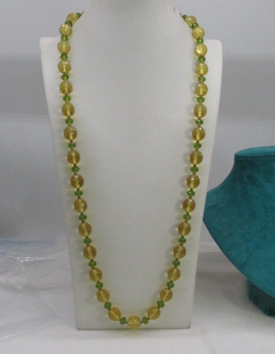 Joan Rivers Czech Republic Yellow & Green Faceted Beaded Necklace 36-39″