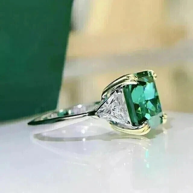 3Ct Art Deco Style Green Lab Created Emerald Engagement Wedding 925 Silver Ring