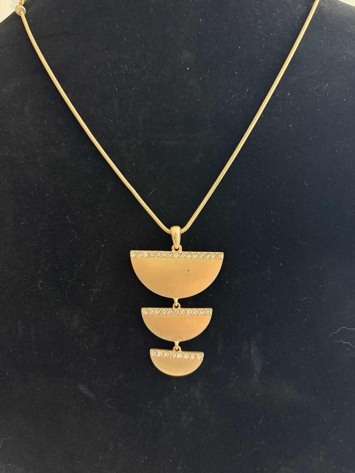 Vintage Gold Tone Adjustable Snake Chain Geometric Rhinestone Pendant Necklace