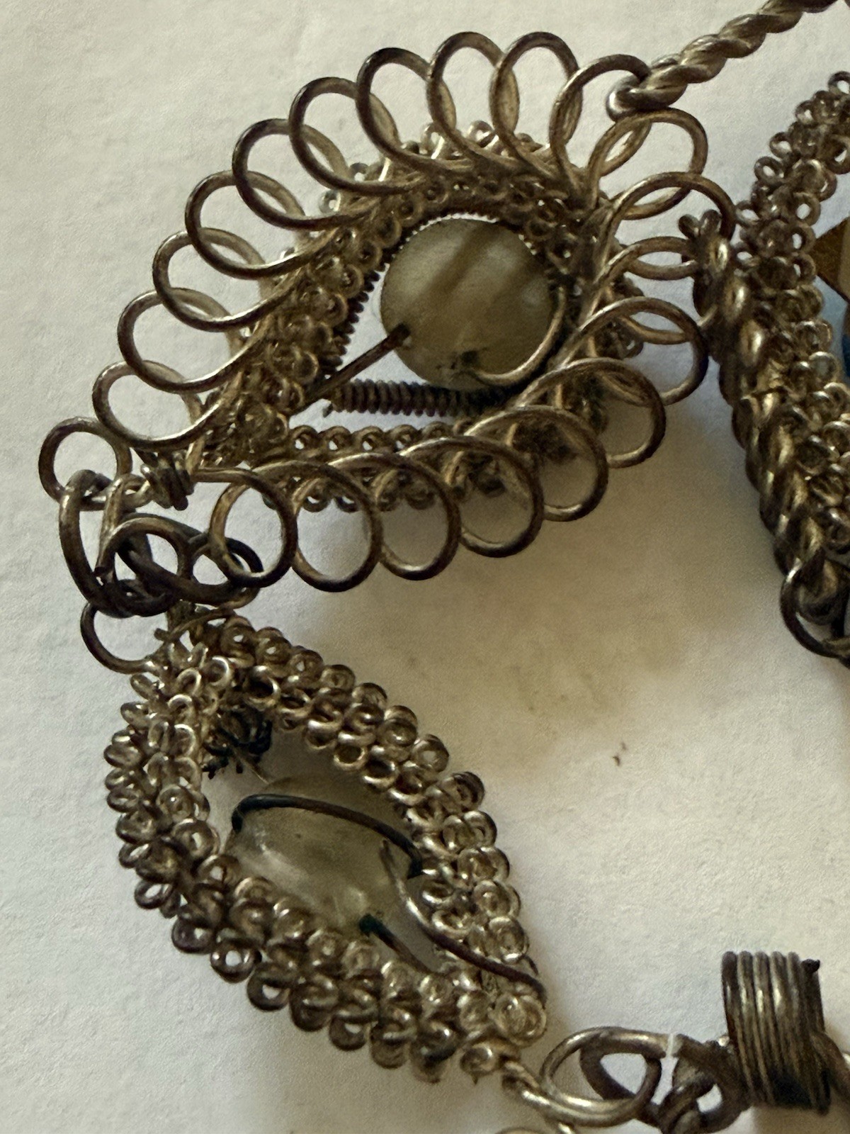 Vintage/Antique Victorian Style Silver Metal Bracelet Aqua Rhinestones No Clasp