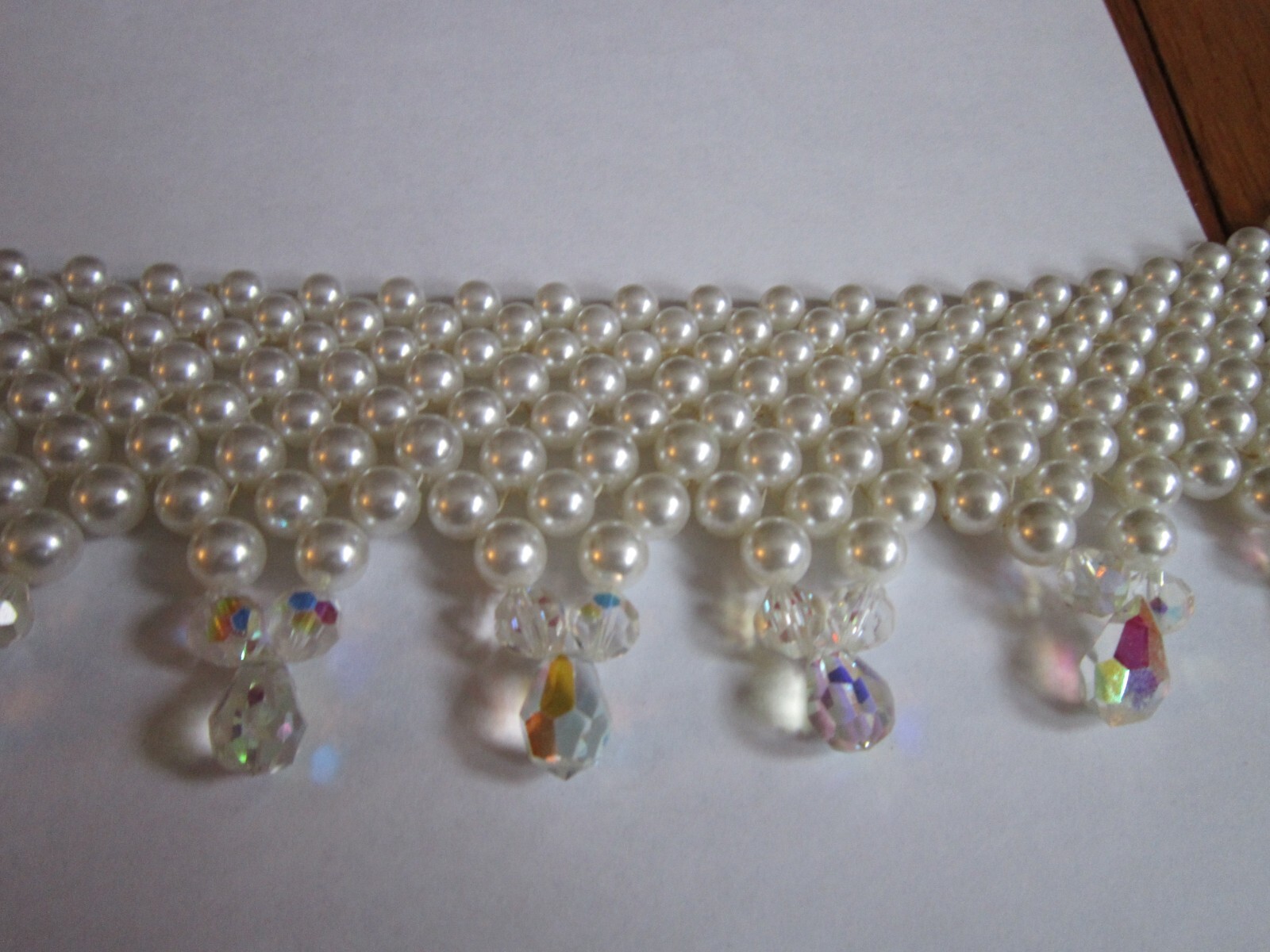 Vtg Faux Pearl Crystal Bead Choker Necklace Layered Bib Statement Wedding Retro
