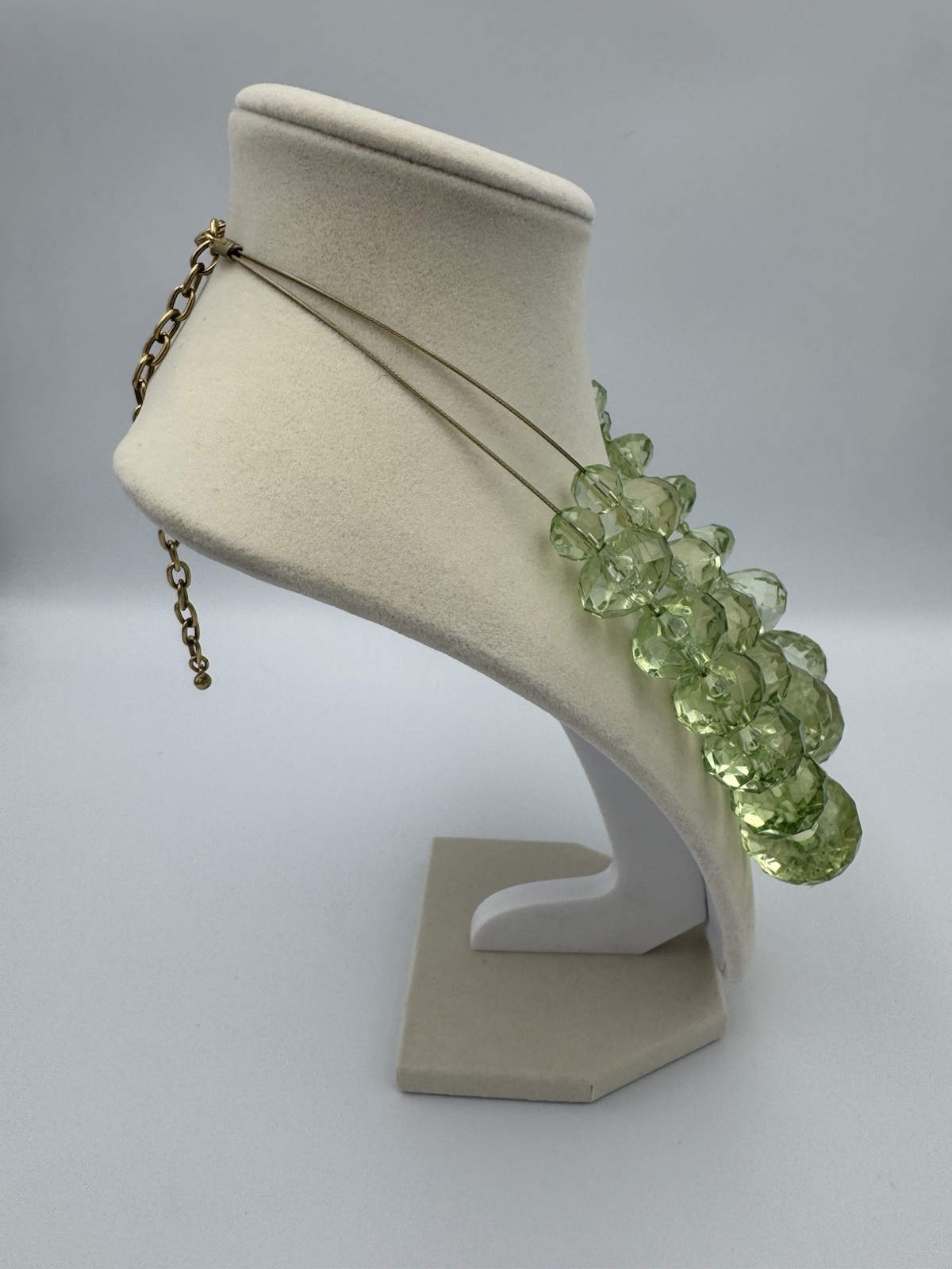 Vintage Joan Rivers Crystal Light Green Faceted Acrylic Double Strand Necklace