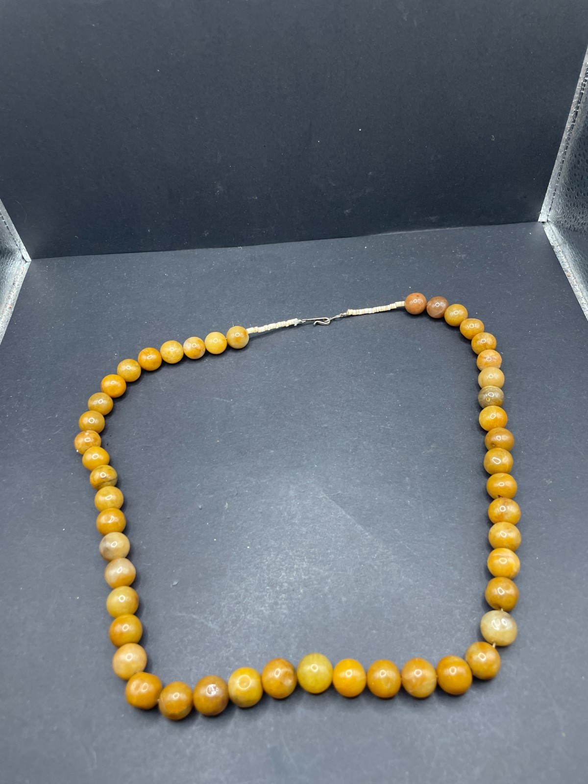 Vintage Butterscotch Yellow Jade Round Beaded Necklace S-Clasp
