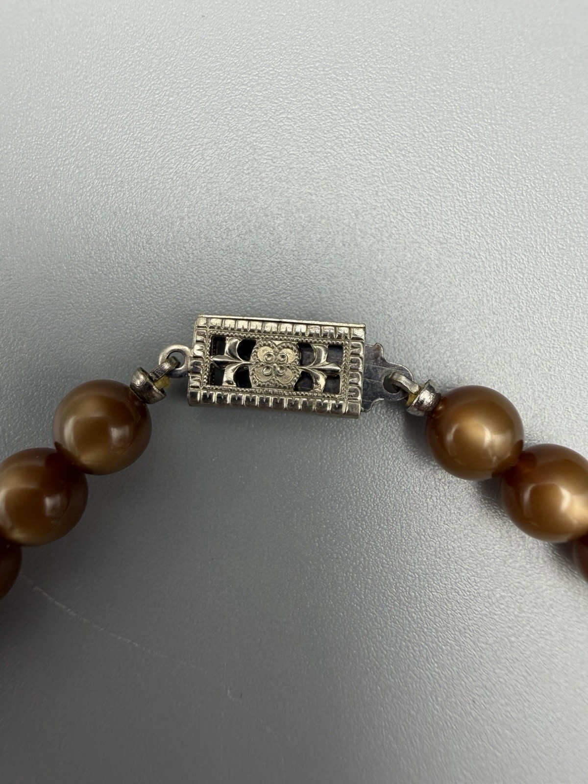 Vintage Brown Moonglow Lucite Bead Necklace & Matching Screw-On Earrings Set