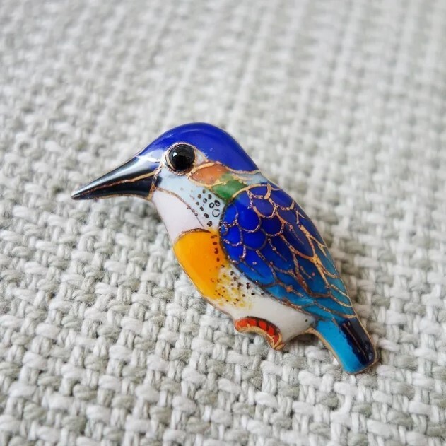 Kingfisher – Japanese cloisonné enamel Pin Badge Brooch Made-to-order NEW