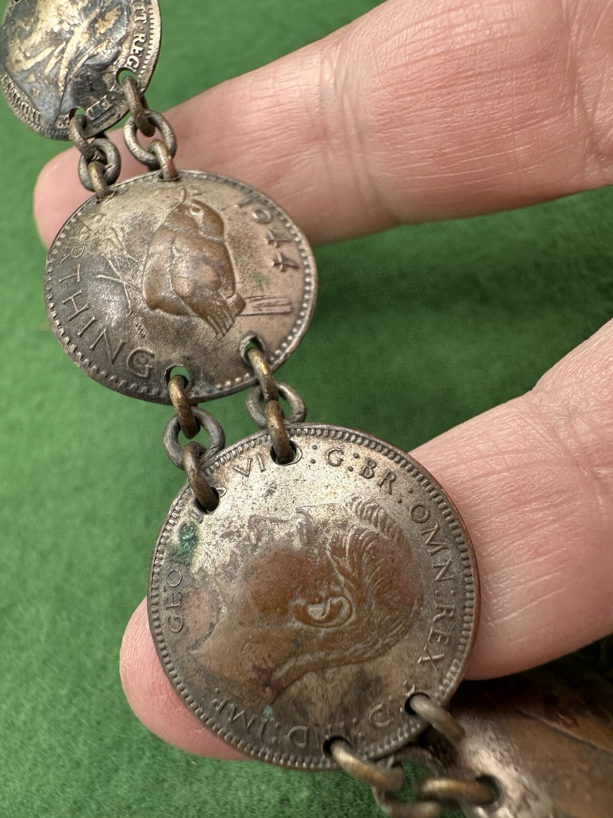 Vintage British Coin Bracelet 1944 Wren Farthing George VI WWII Era
