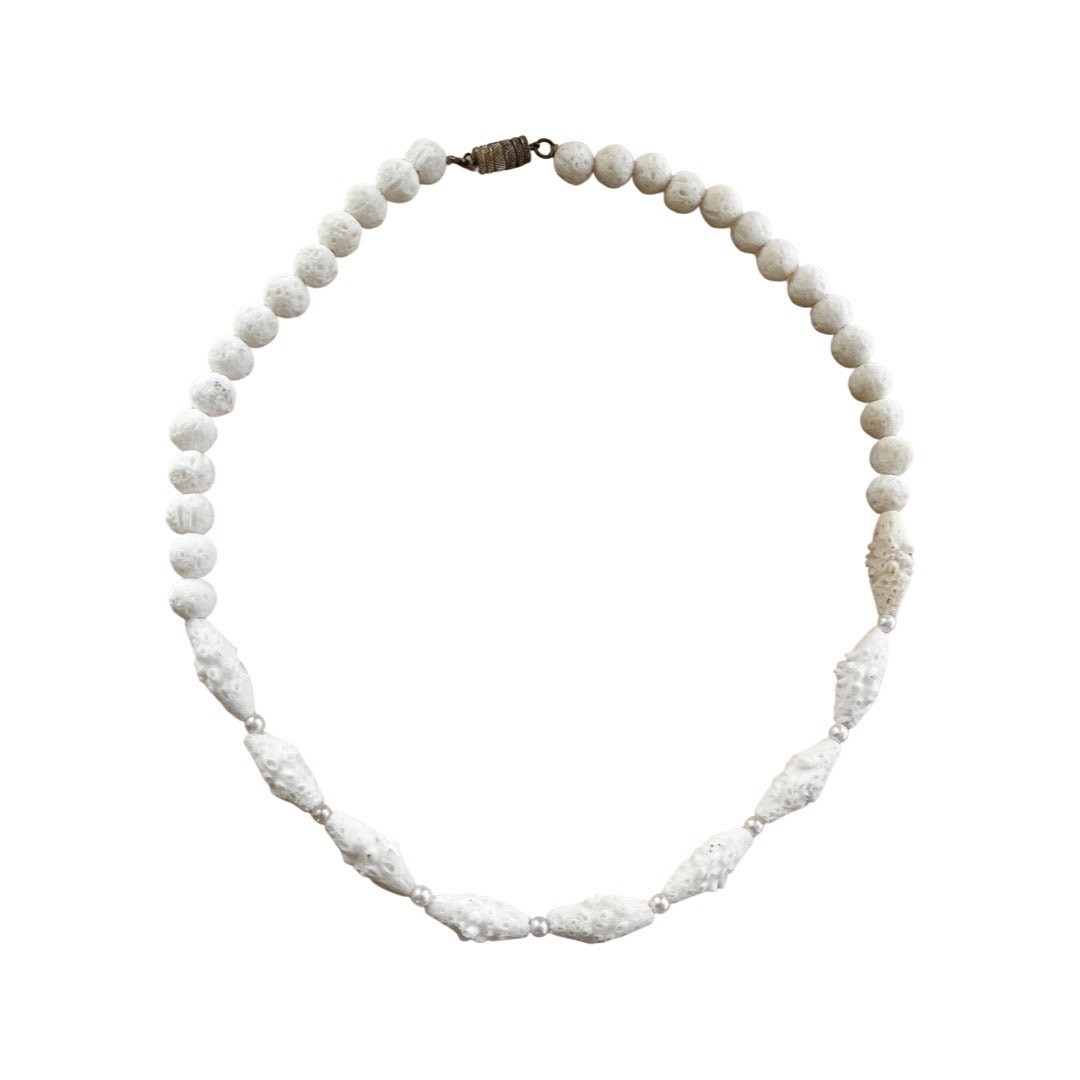 Vintage Bleached Lava Stone and Pearl Choker