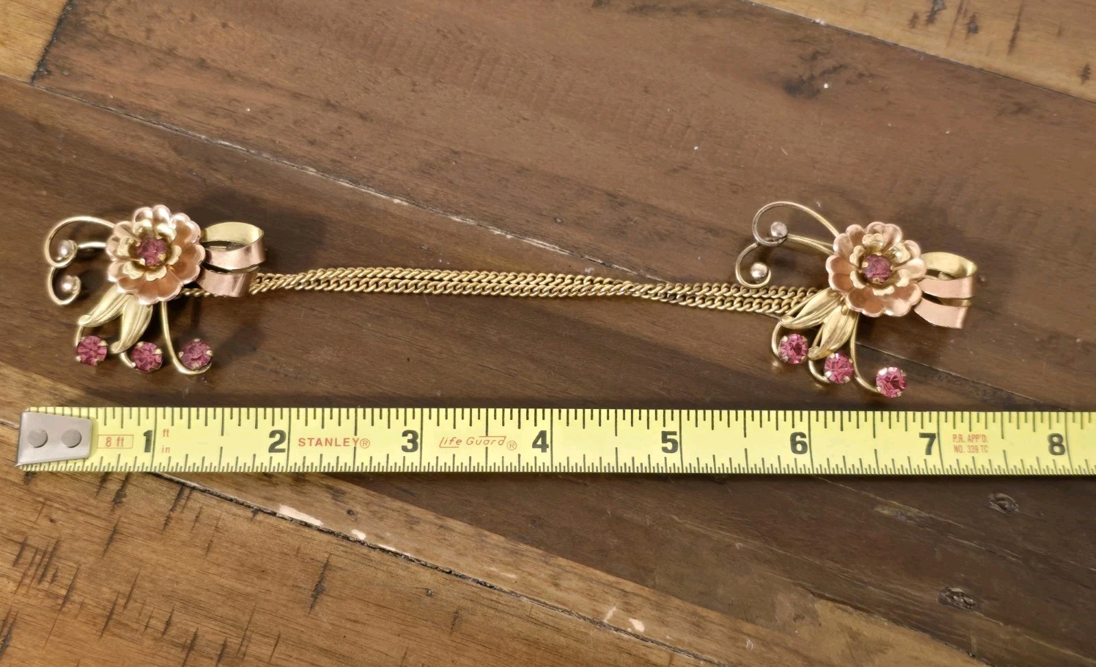 Vintage Harry Iskin 1/20th 12k GF Sweater Guard Pins Brooche Pink Setting 21.9 g