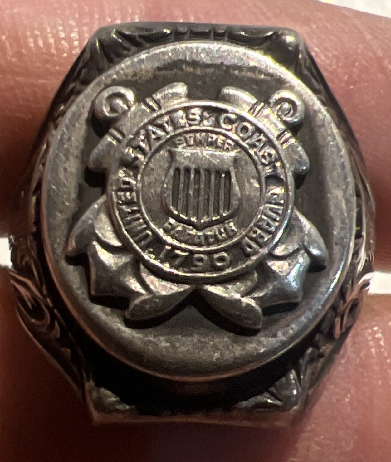 ww2 U.S. Coast Guard Sterling sliver Size 7.75 rare vintage