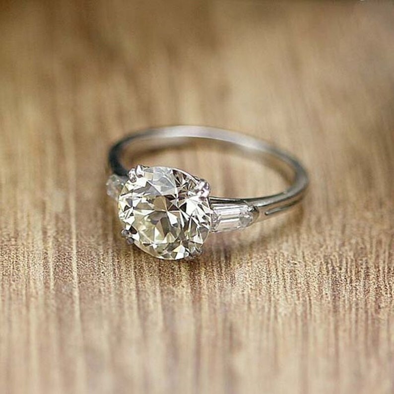 Art Deco Round Cut Lab Created Diamond Three-Stone 925 Silver Engagement Ring