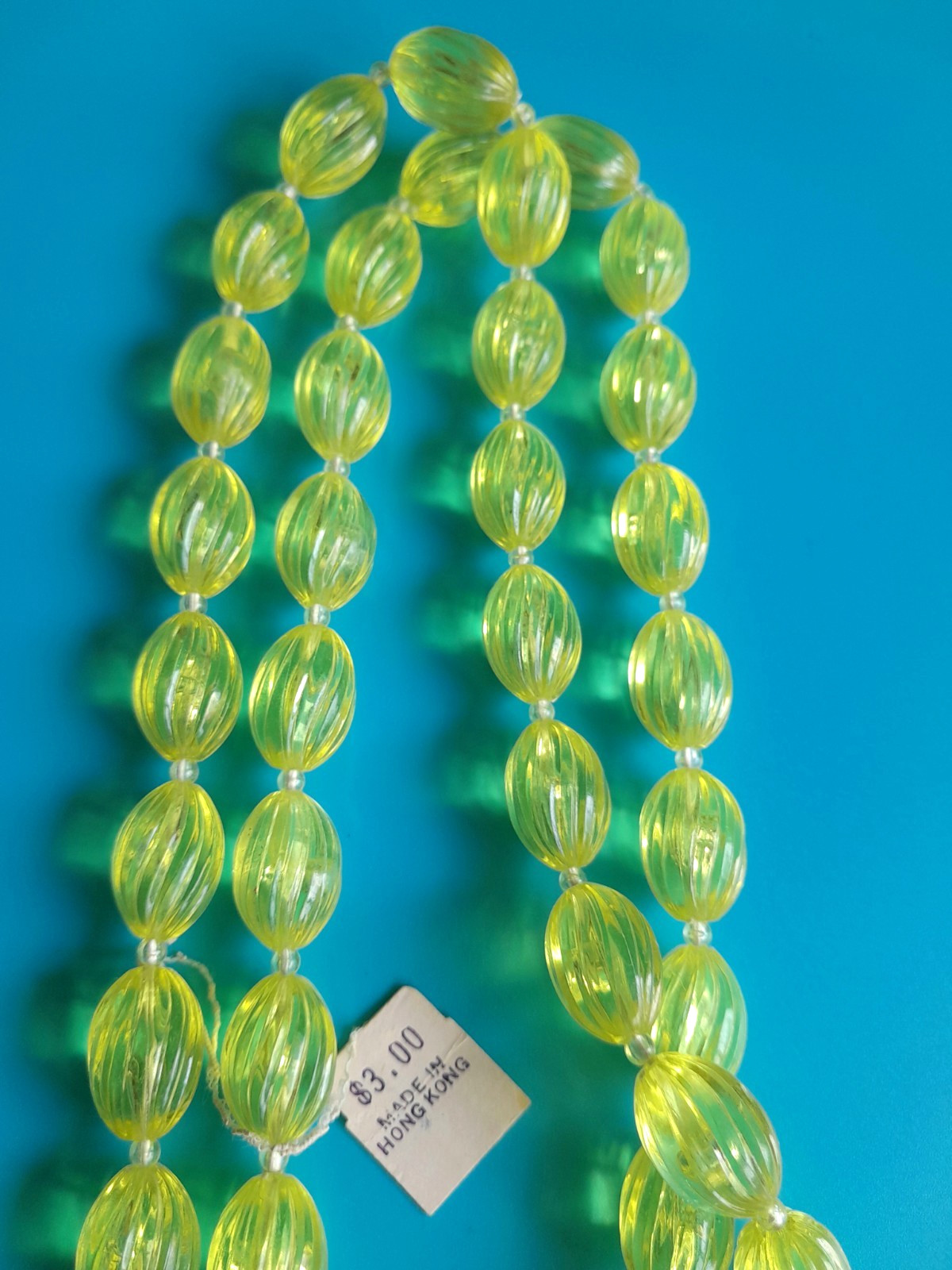 Vintage Bright Beaded Necklace With Coro Pegasus Tag 17 In Made In Hong Kong