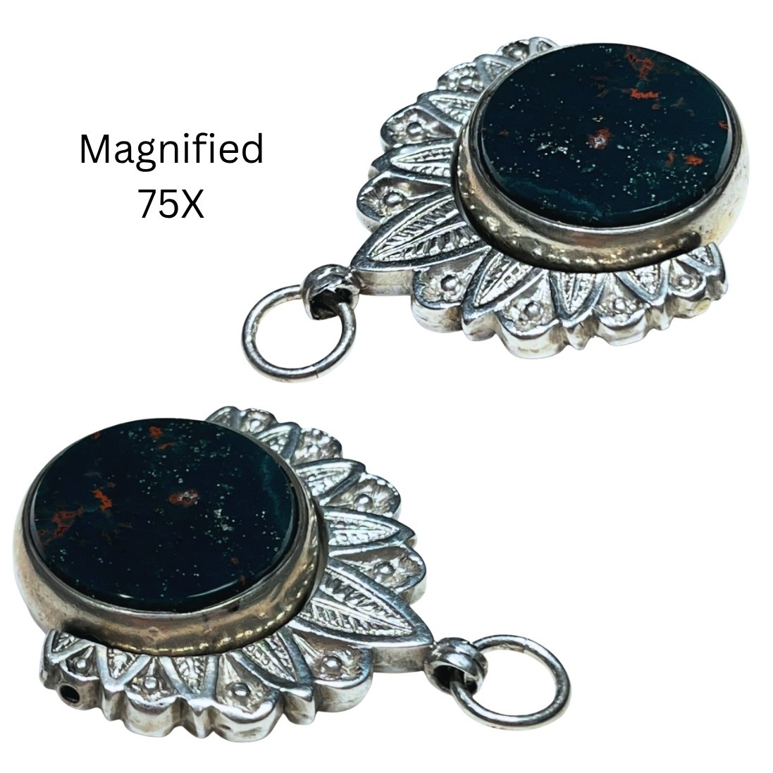 Antique 1800’s Victorian Bloodstone + Carnelian Fob Pendant *Birmingham Silver*