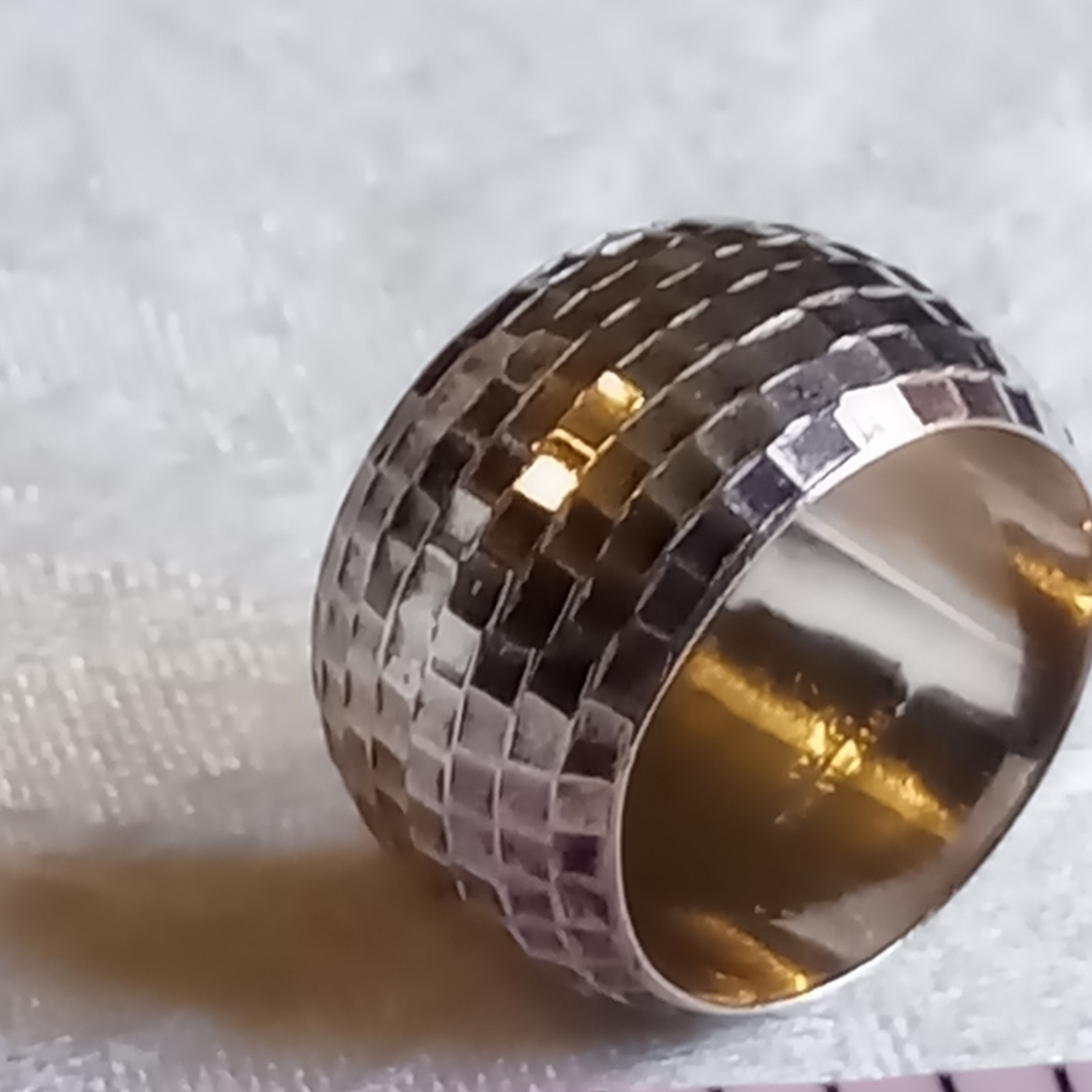 Vintage Patina Sterling Silver Thailand Hammered Disco Dome Ring 6 3/4 1/2 wide