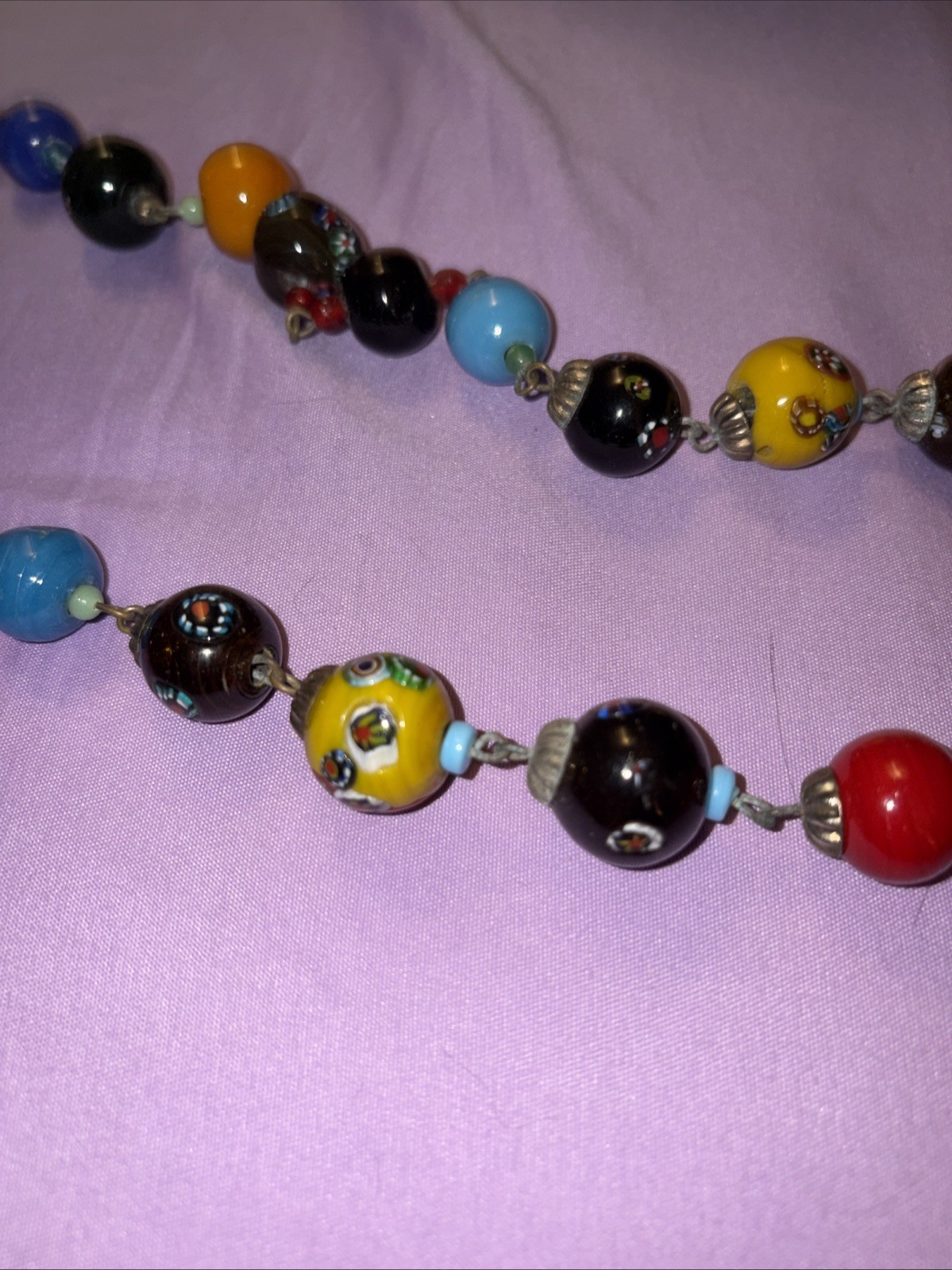 Vintage Italian Murano Millefiori Glass Bead Necklace 18” Long