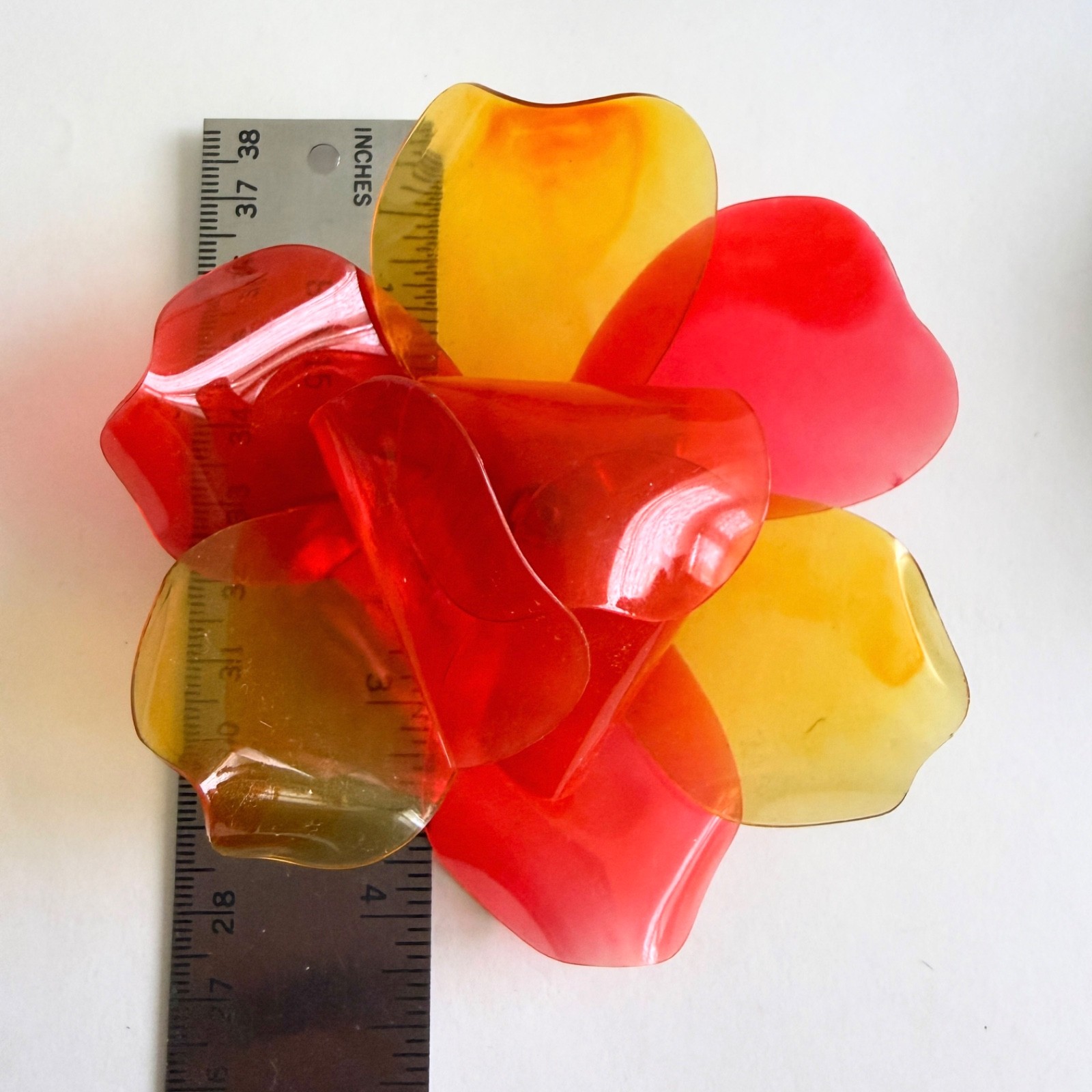 Vintage Huge Cellulose Acetate Flower Brooch Translucent Layered Red Yellow