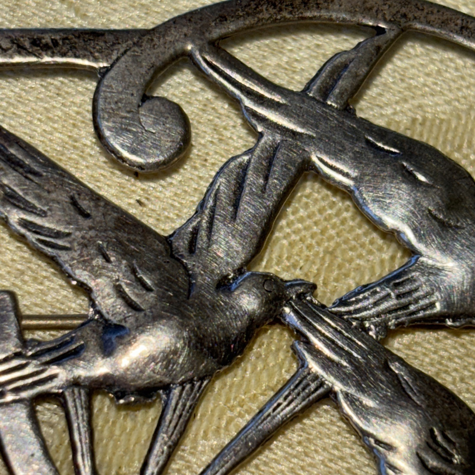 NORSELAND CORO(?) Silver Vintage Antique 3 Birds Brooch Pin Unmarked 2 1/4”x 2”