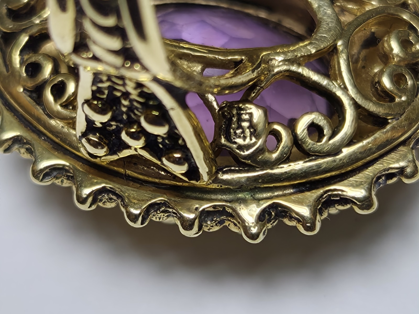 Vintage Signed 14k Yellow Gold Amethyst & Seed Pearl Ring Size 10