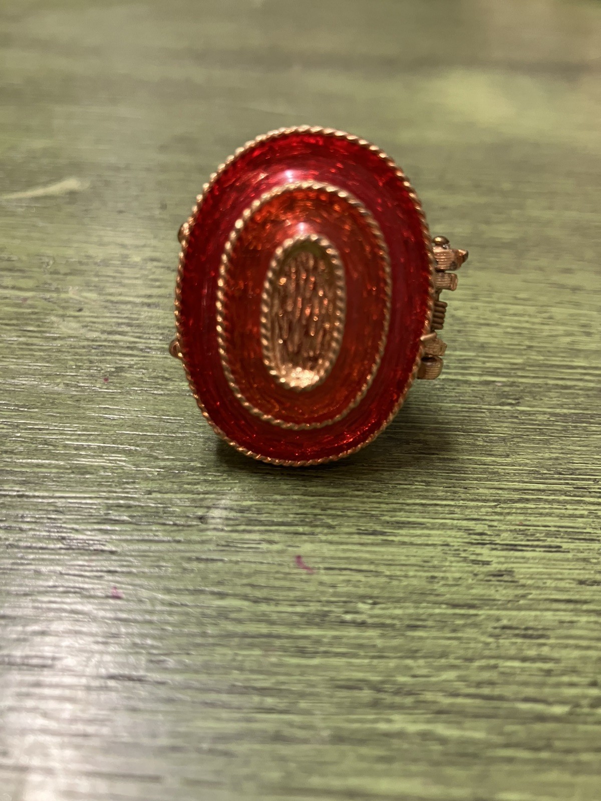 Vintage Adjustable Size Locket Ring. Red & Gold Plated-Very Unique