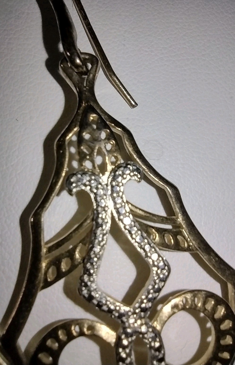 Large Gold + Silver Tone Dangle Earrings Very Pretty Unknown Designer Signed IS