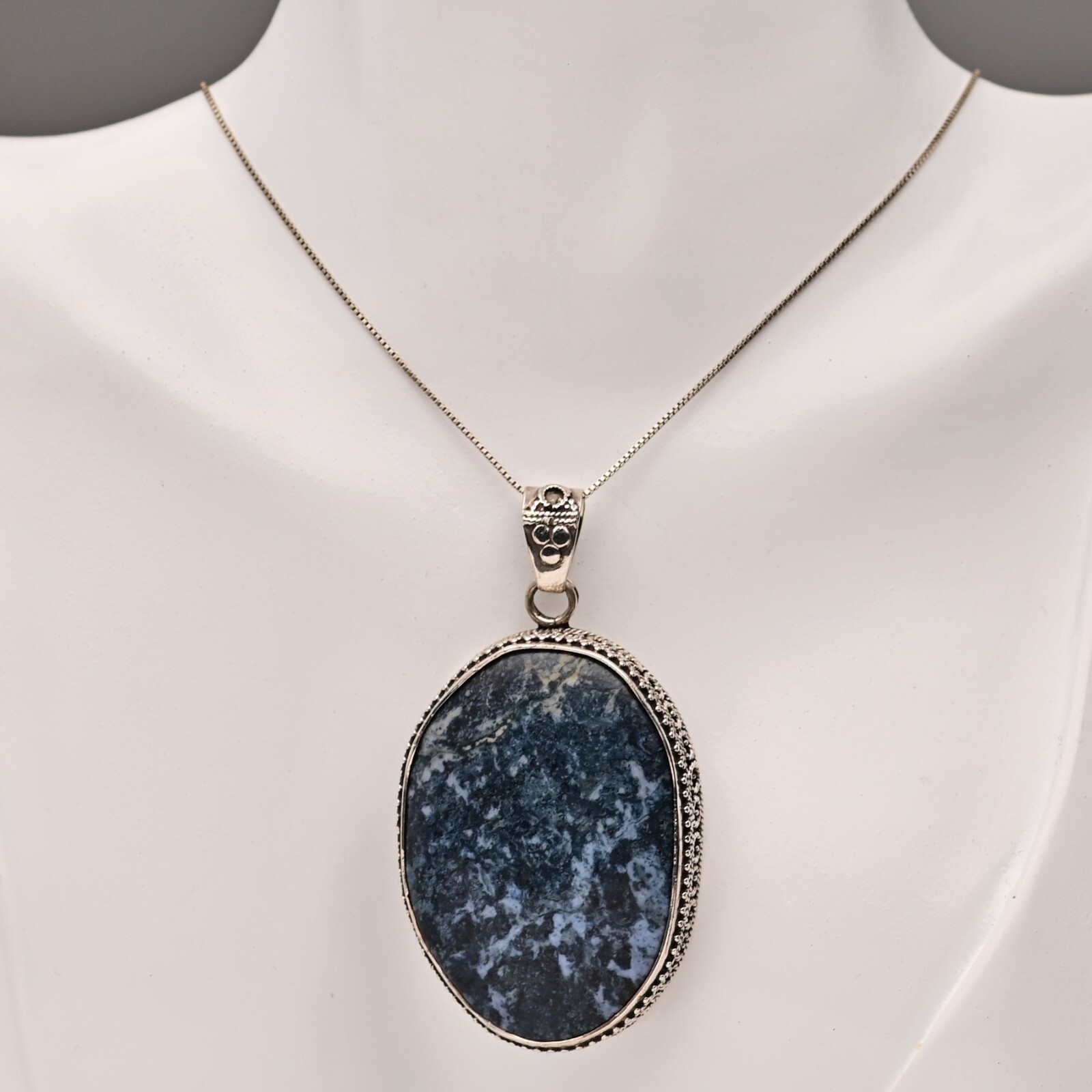Vintage Original Sterling Silver Dumortierite Gemstone Pendant Estate Necklace