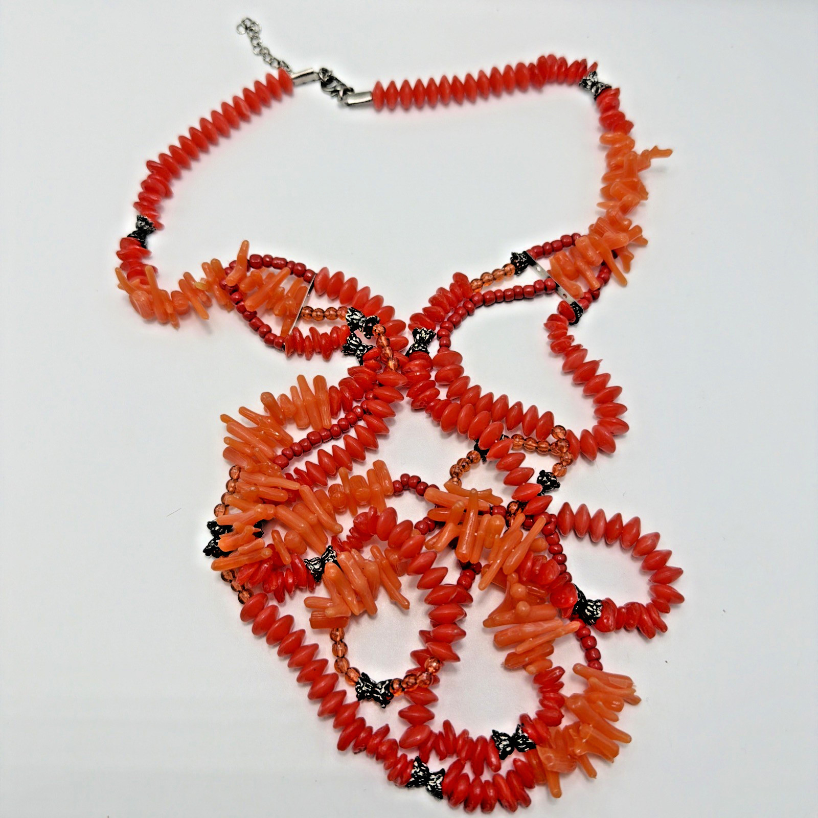 Vintage Faux Coral Necklace Orange Acrylic & Lucite Multi Strand Size 28.5”