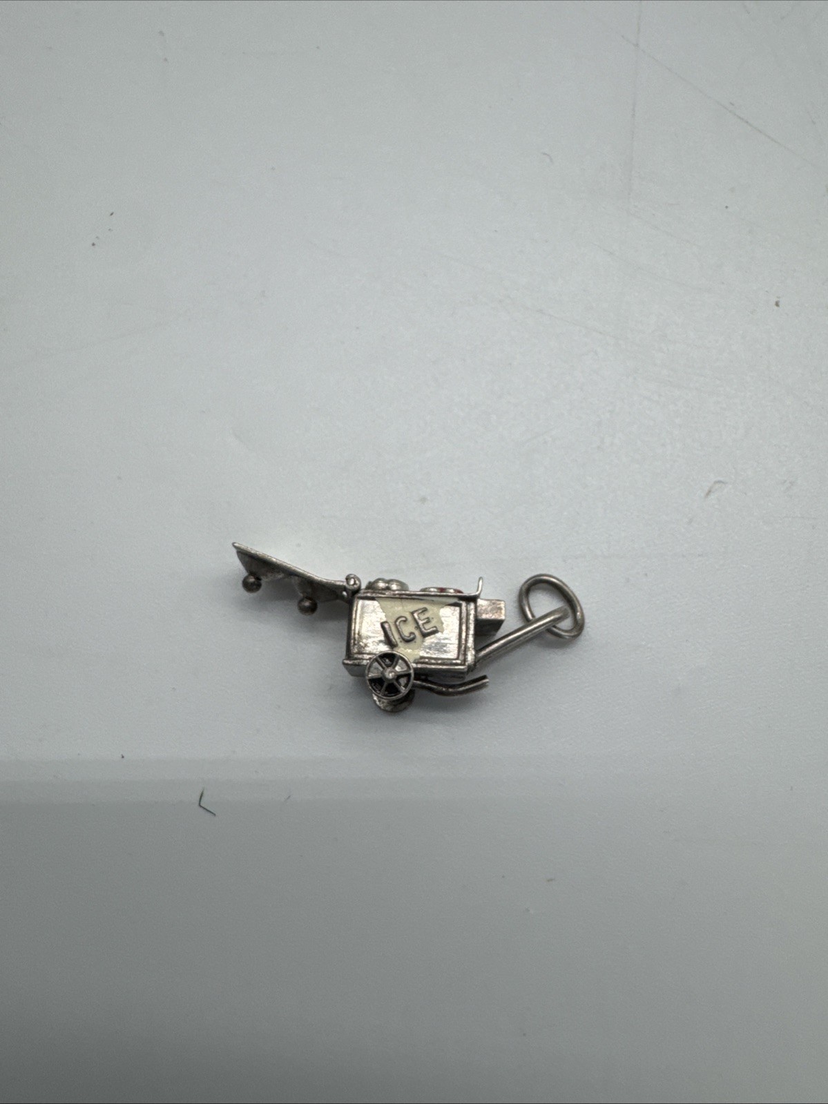 Vintage Sterling 3D Movable Love & Luck Enamel Ice Cream Cart Bracelet Charm 1.5
