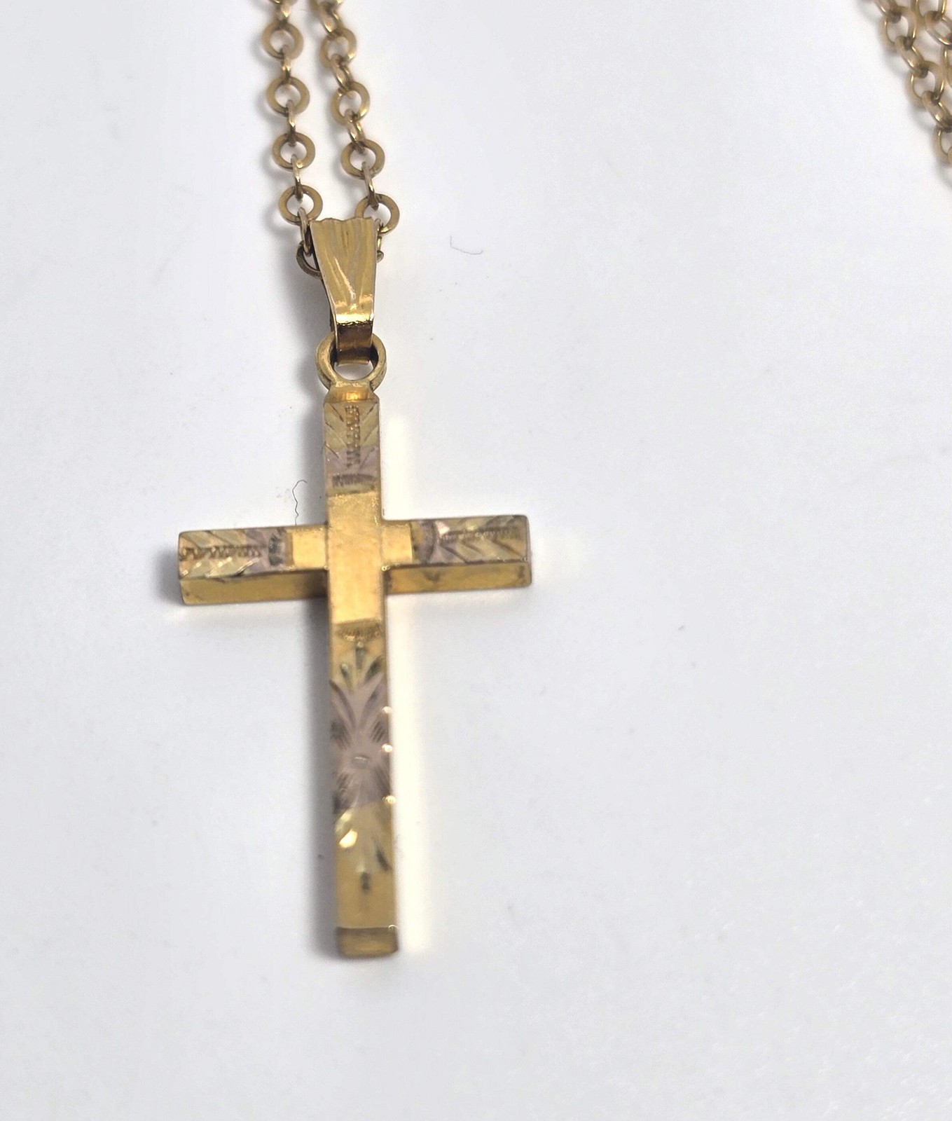 Etched cross vintage gold filled 1/20th 12k gold chain necklace
