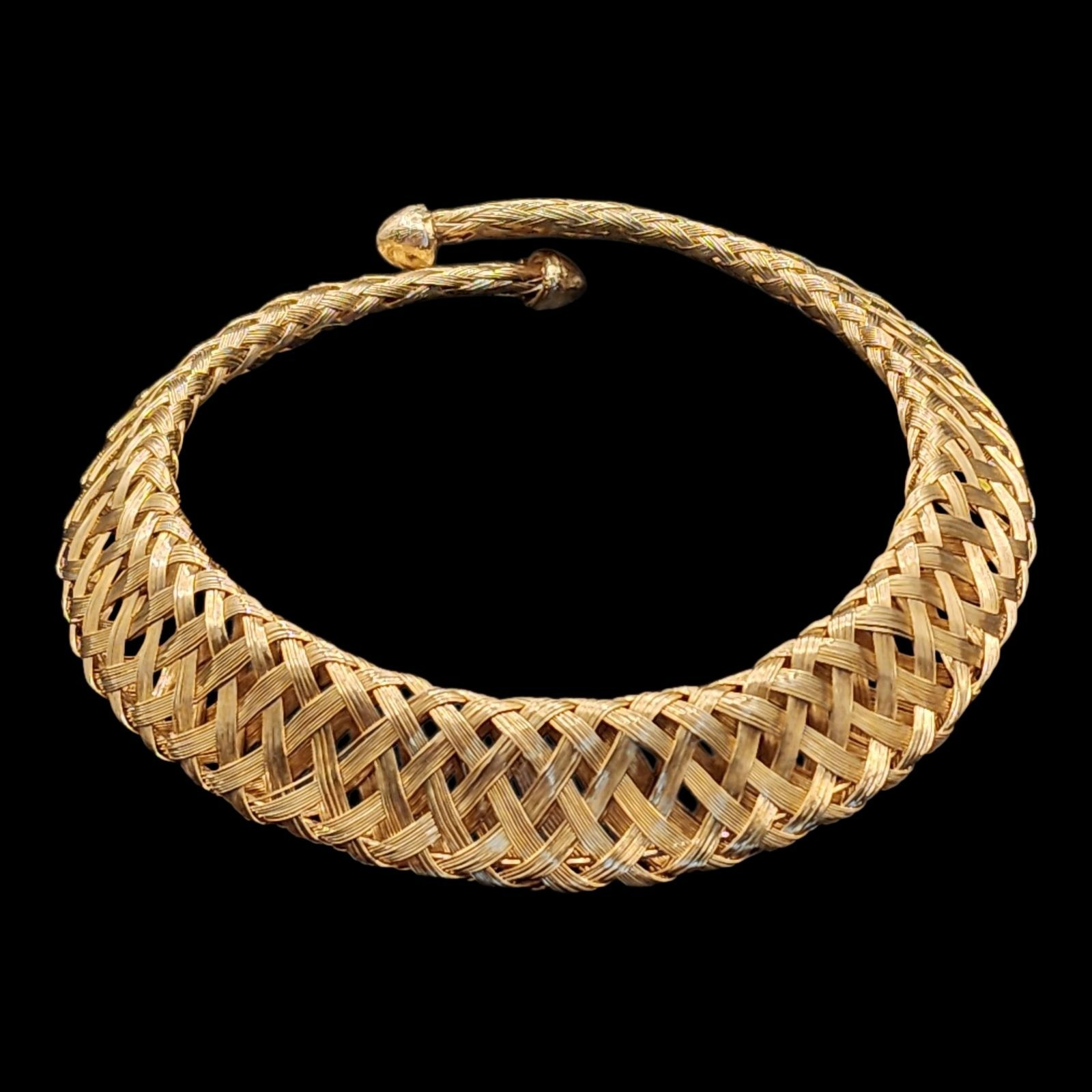 Woven Wire Etruscan Revival Gold Tone Choker Necklace 4″ Diameter