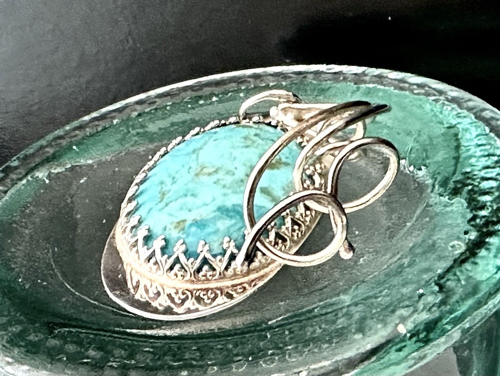 Sterling Silver 925 Abstract Turquoise Vintage Modernist Retro Pendant Handmade