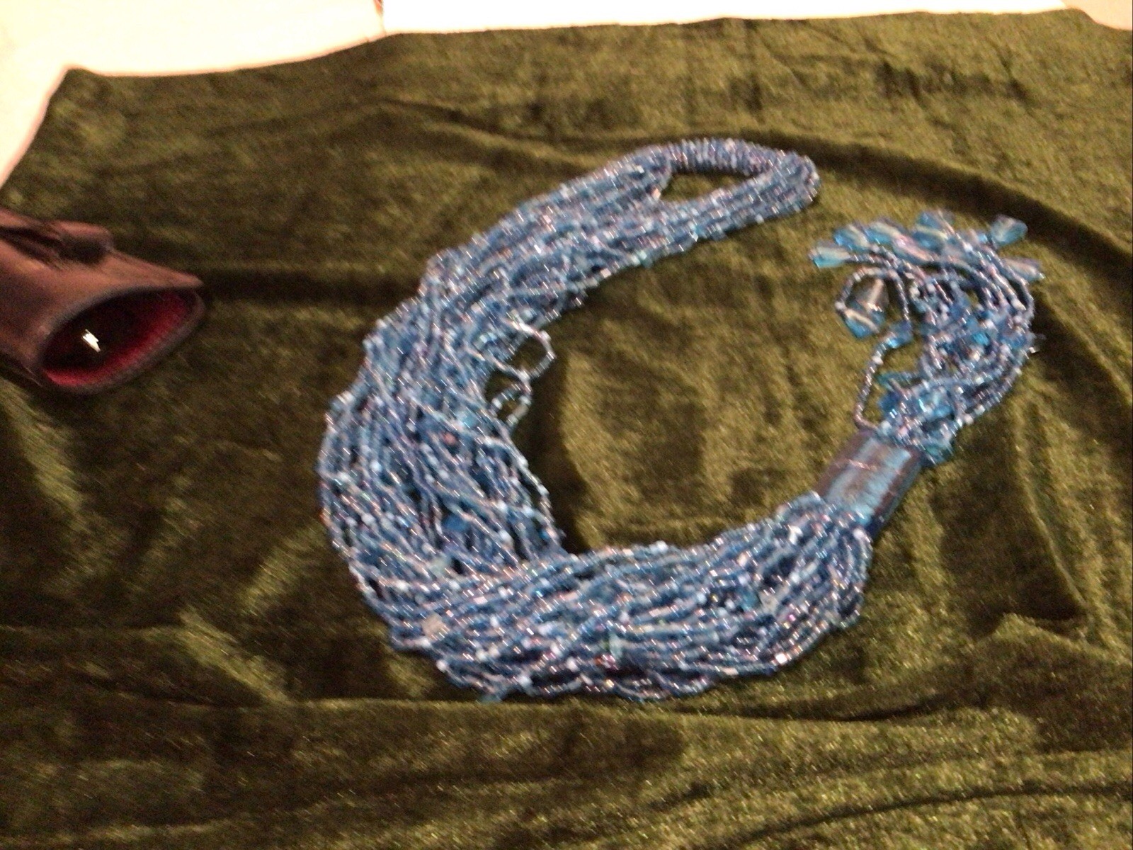 Vintage MultiStrand Blue Seed Bead Necklace 21 In Lariat Style